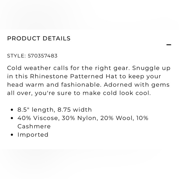 WHBM Rhinestone Patterned hat - Picture 8 of 15